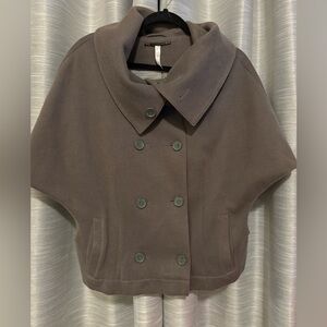 Free People Olive Green Cape Poncho Double Breasted Button Cowl Like New Large